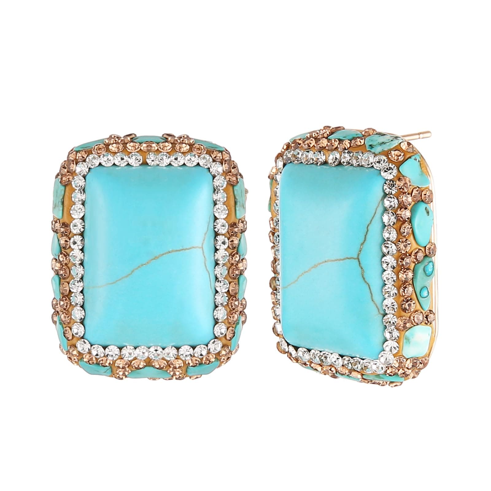 Chunky Turquoise Stone Stud Earrings for Women