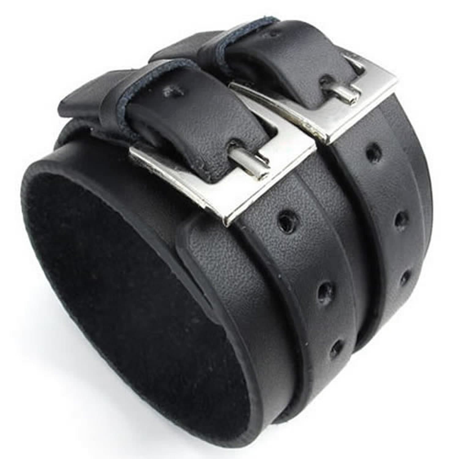 Casoty Punk Rock Leather Cuff Bracelets for Men and Women