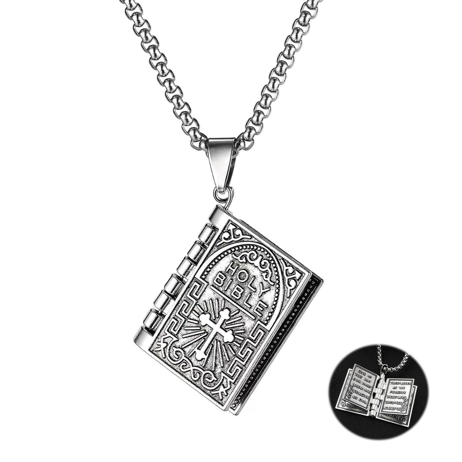 POYAMUSE Holy Bible Pendant Necklace - Openable Design - Religious Gift for Christians