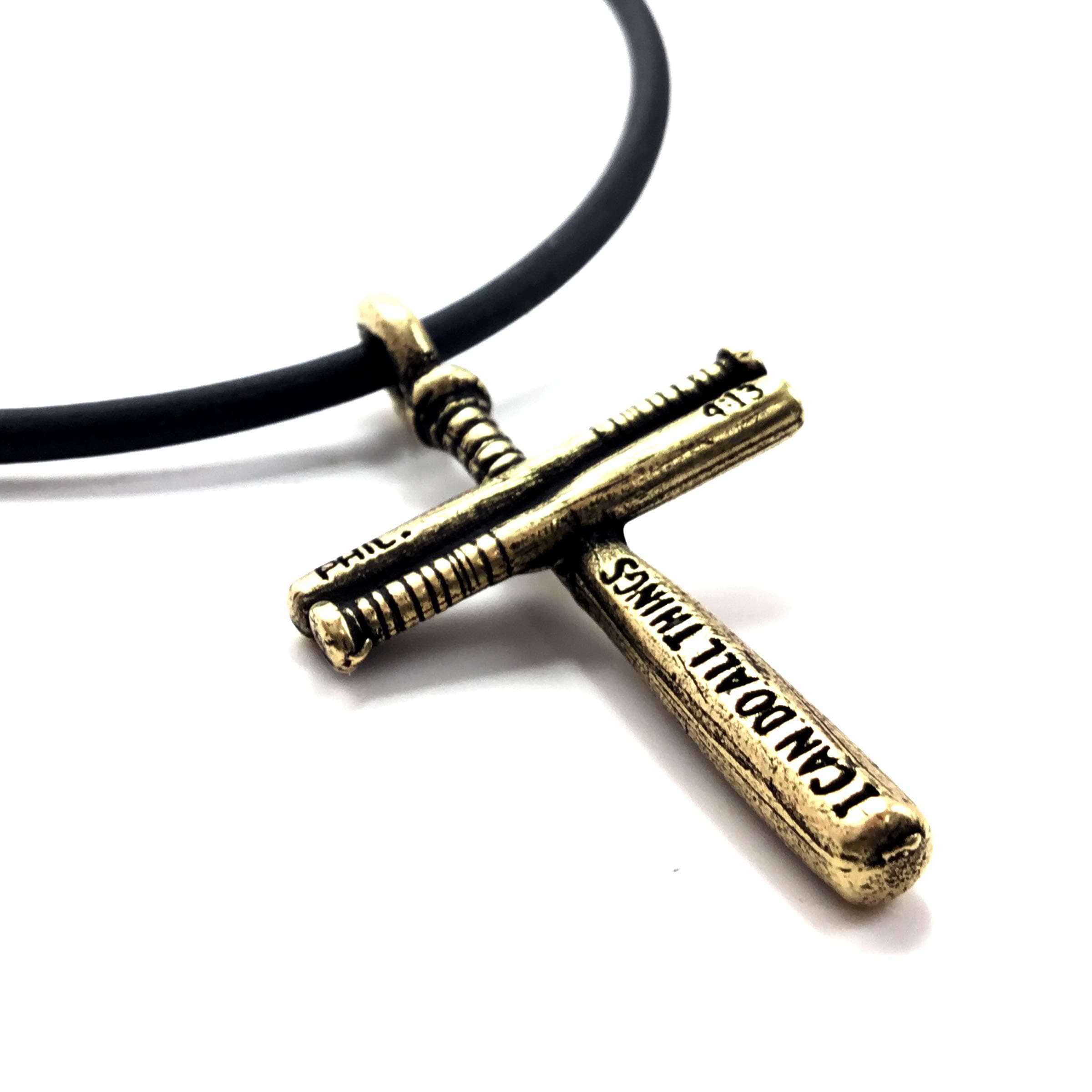 FORGIVEN JEWELRY Baseball Bat Cross Small Necklace Brass Pewter