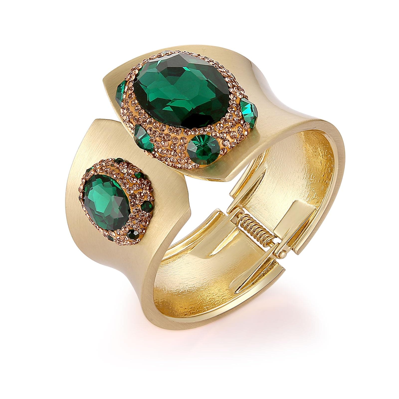 HZMAN Chunky Green Crystal Cuff Bracelet for Women Gold Plated Jewelry Gift