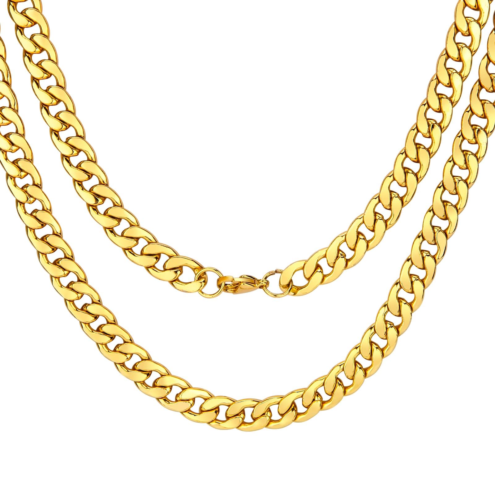 AHIER Men's 24" Solid 14k Gold Plated Curb Chain Necklace