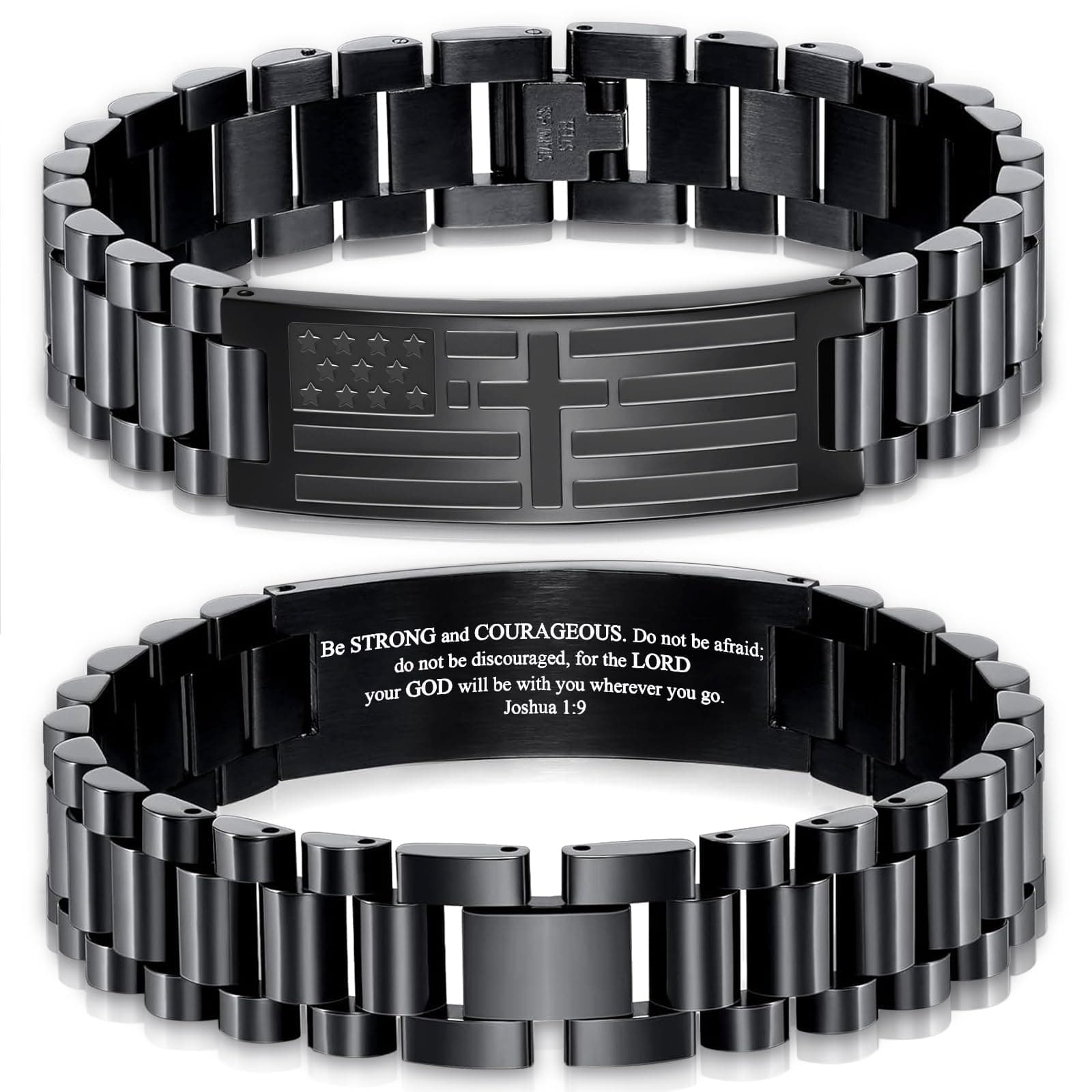 GLEZZA American Flag Cross Bible Verse Bracelet - Graduation Gift for Men & Teens