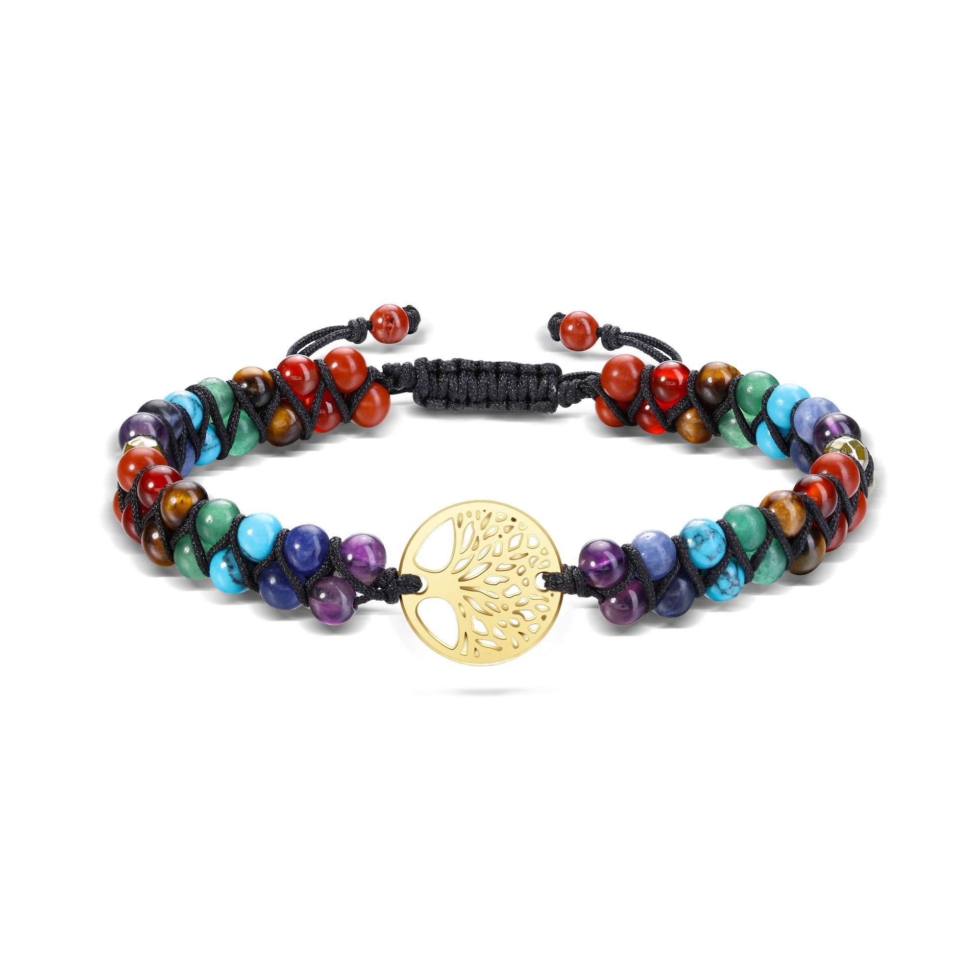 Jovivi 7 Chakra Healing Tree of Life Bracelet with Real Stones