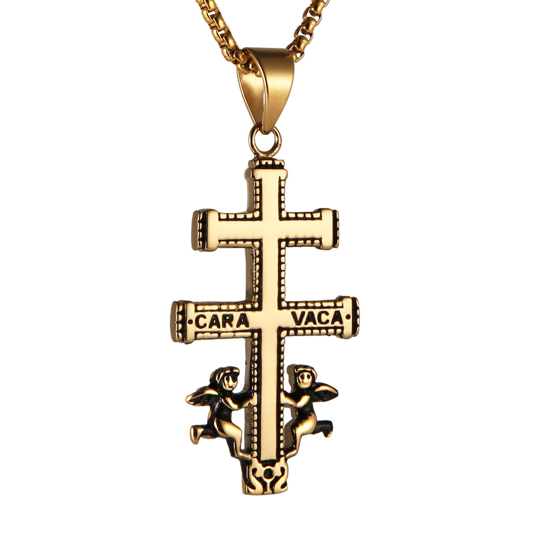 HZMAN Religious Stainless Steel Cross with Angels Pendant Necklace