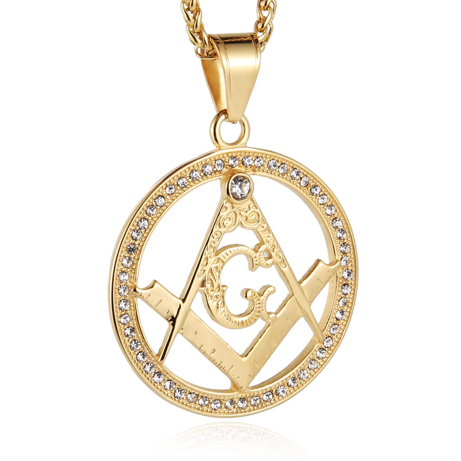 Gold Plated Cz Masonic Pendant Necklace for Men