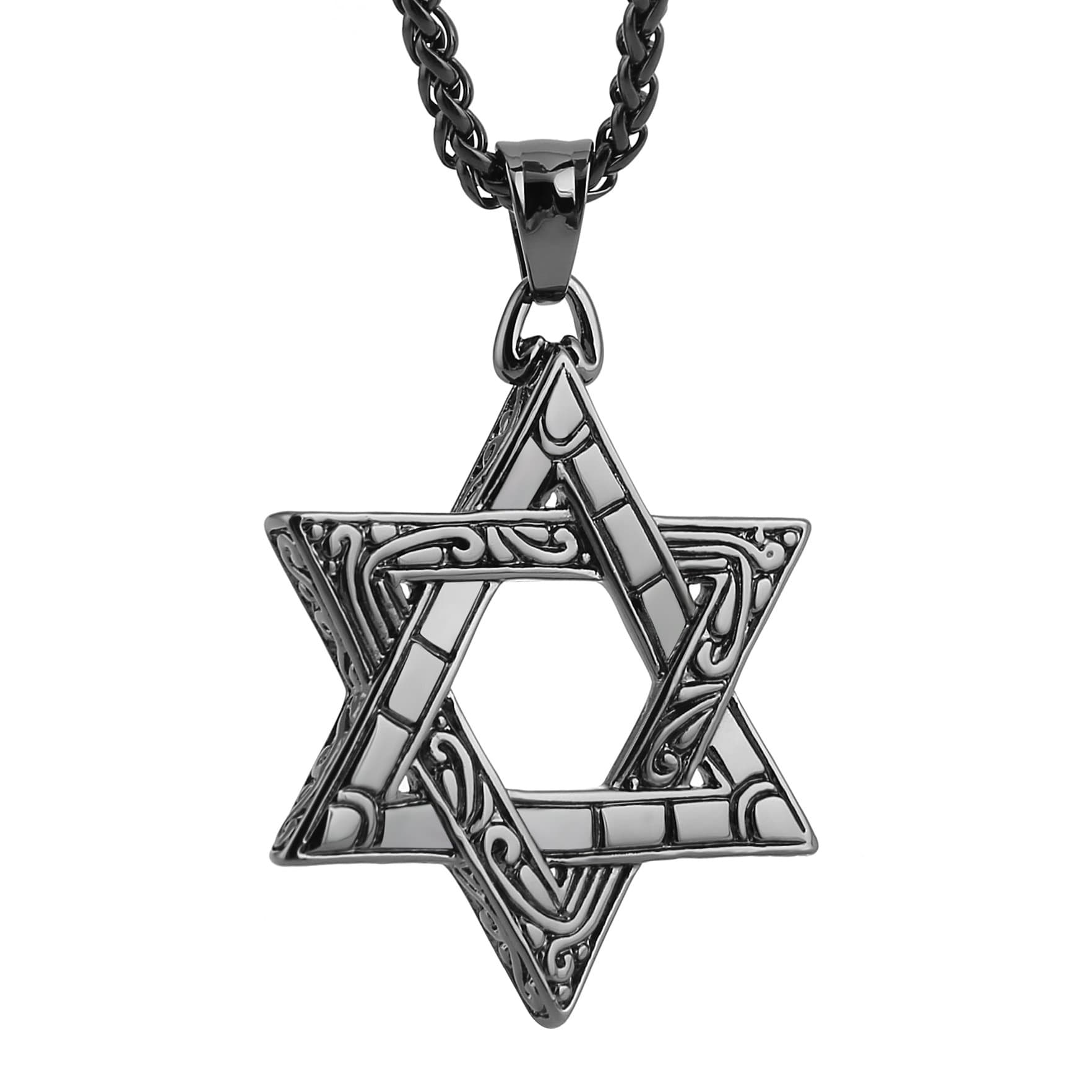 HZMAN Star of David Pendant Necklace Silver Stainless Steel Israel Necklace
