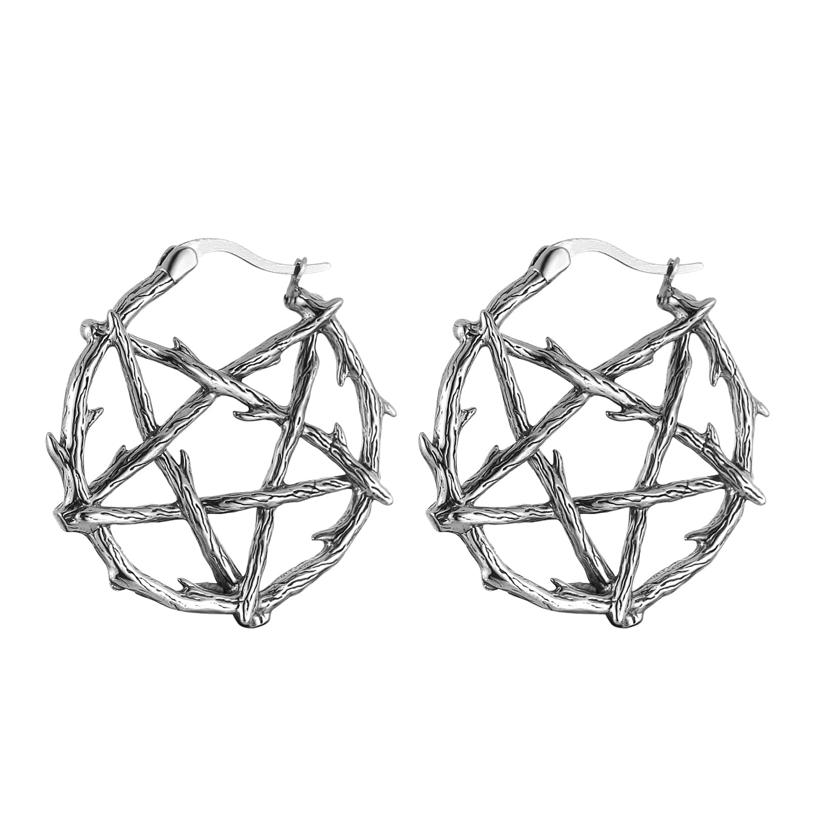 Stainless Steel Pentagram Hoop Earrings for Men and Women