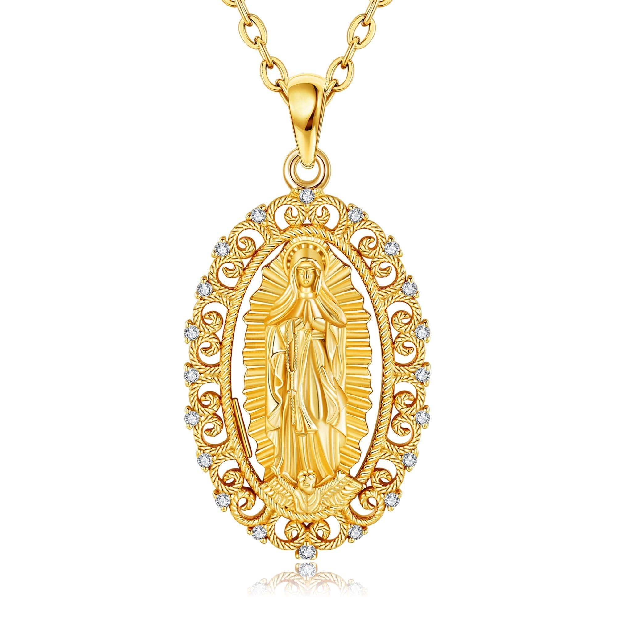 UCADRIT Gold Virgin Mary 925 Silver Pendant Necklace for Women