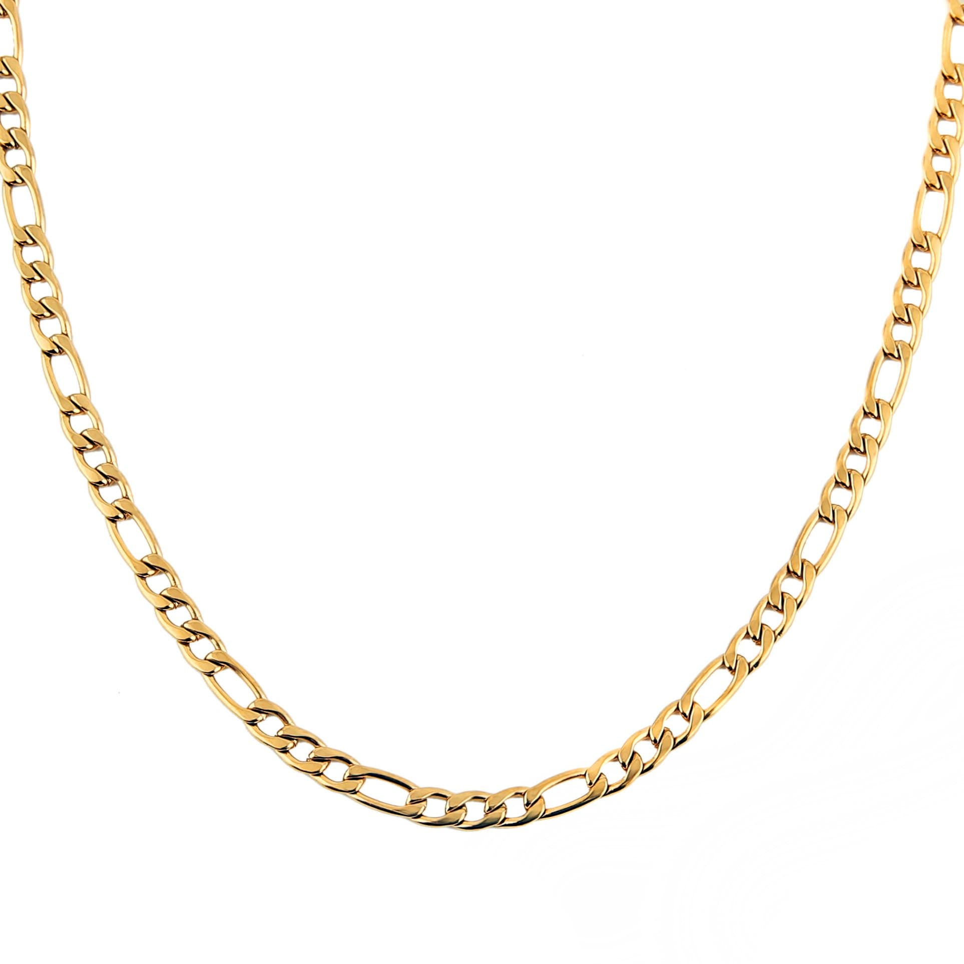 HZMAN Unisex 24k Real Gold Plated Stainless Steel Figaro Chain Necklace