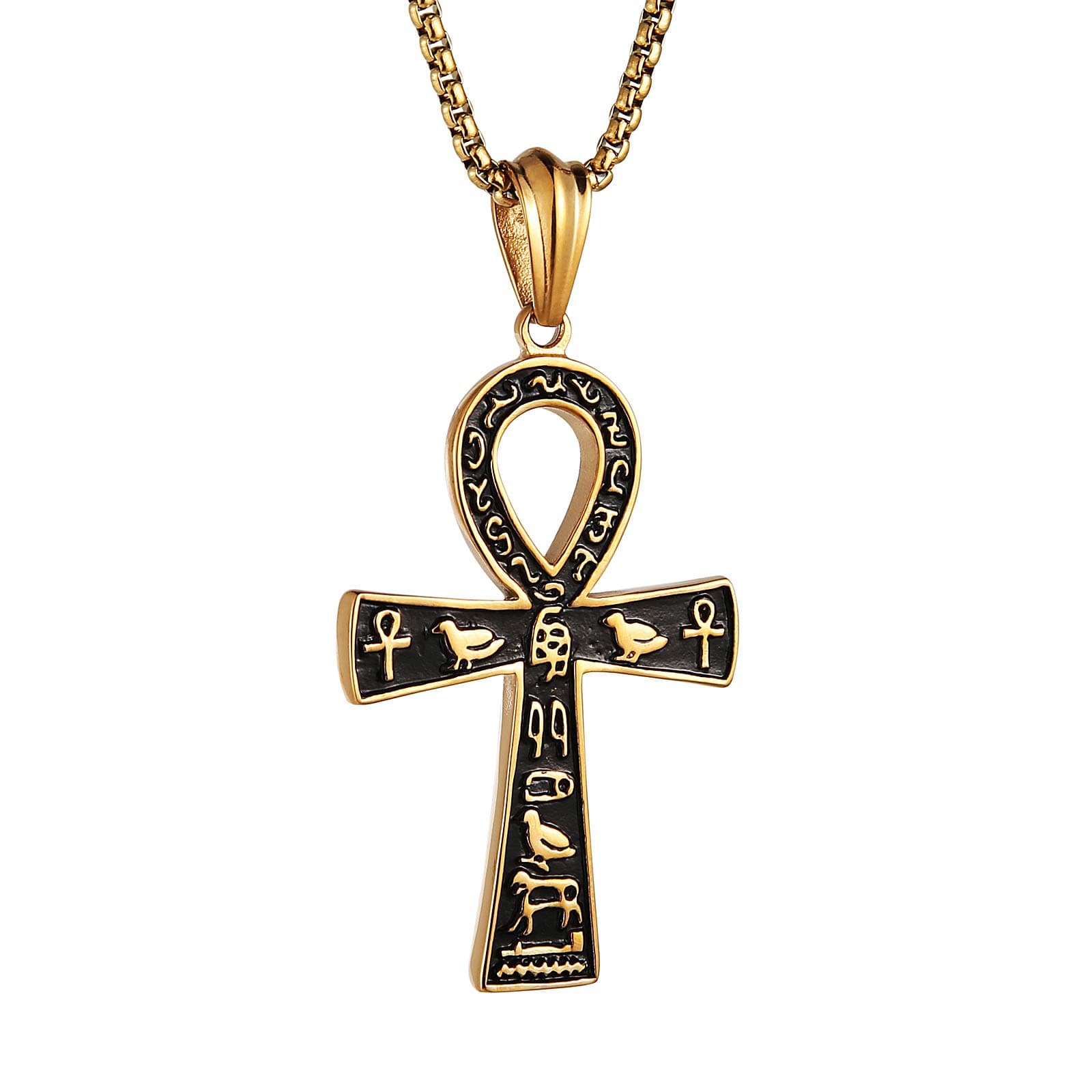 HZMAN Large Ankh Cross Pendant with 22+2 Inch Chain