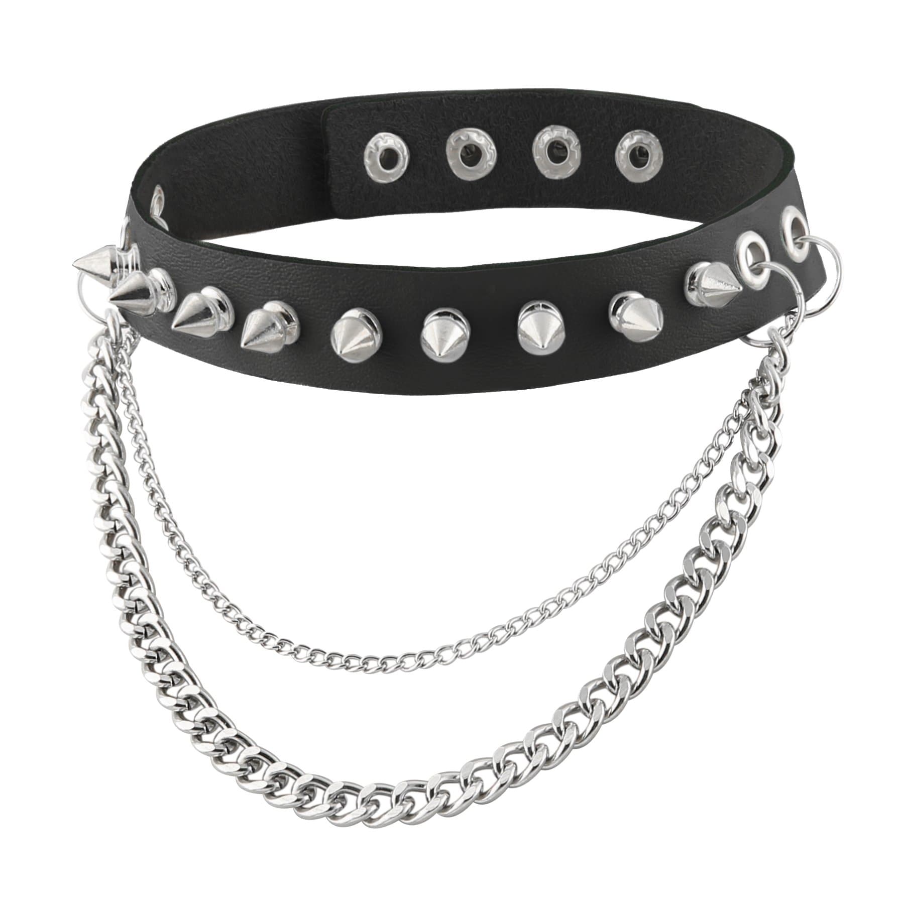 HZMAN Cool Punk Goth Metal Spike Studded Leather Collar Choker Necklace