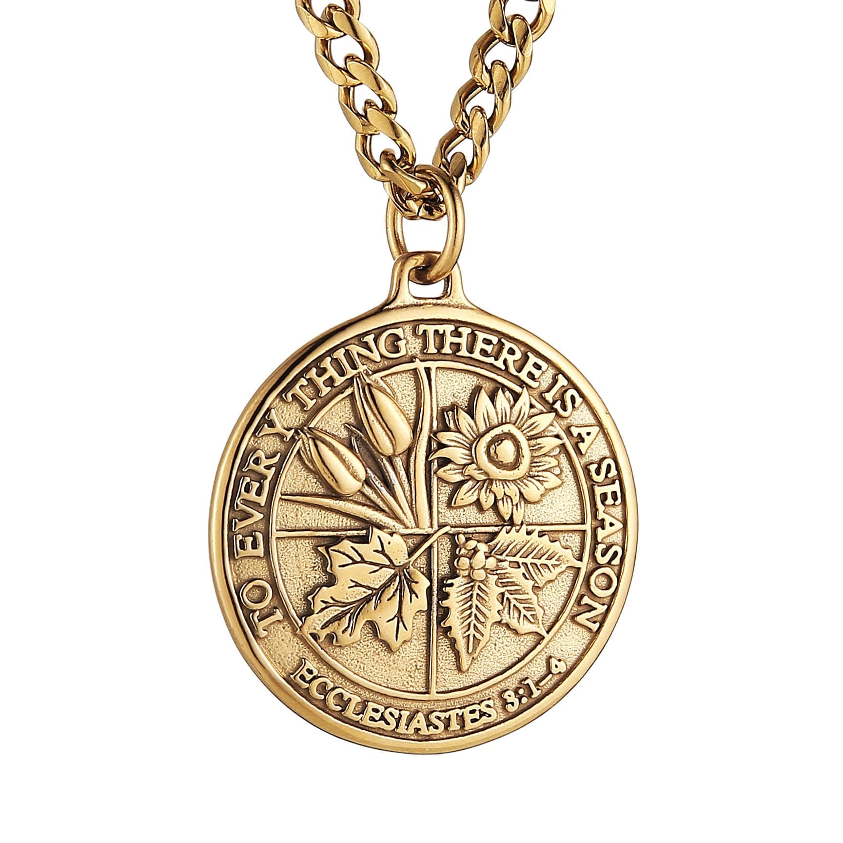 HZMAN Men's Stainless Steel Coin Necklace with Retro Ecclesiastes Bible Verse Pendant Jewelry Gift