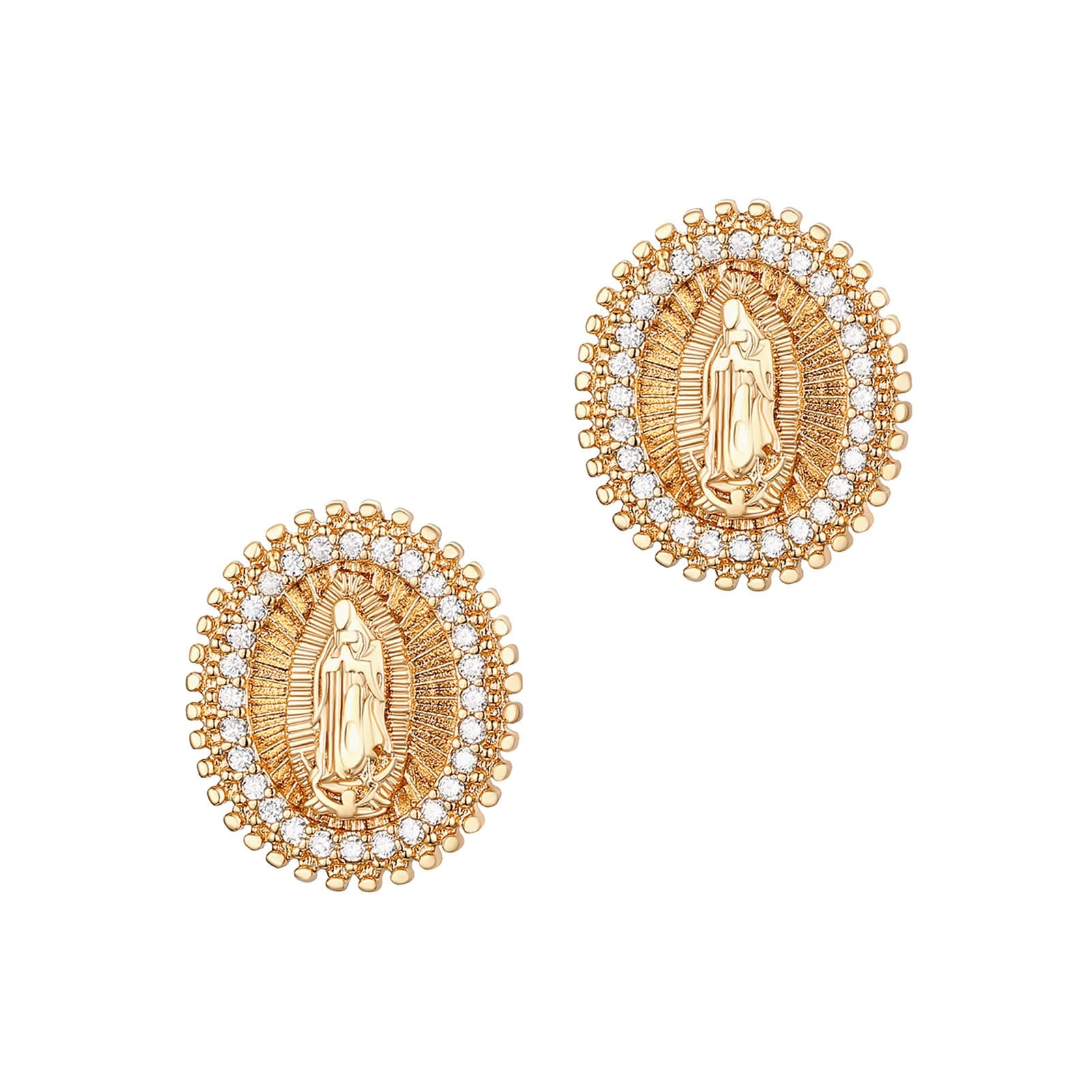 14K Gold Plated Virgin Mary Stud Earrings for Women Girls