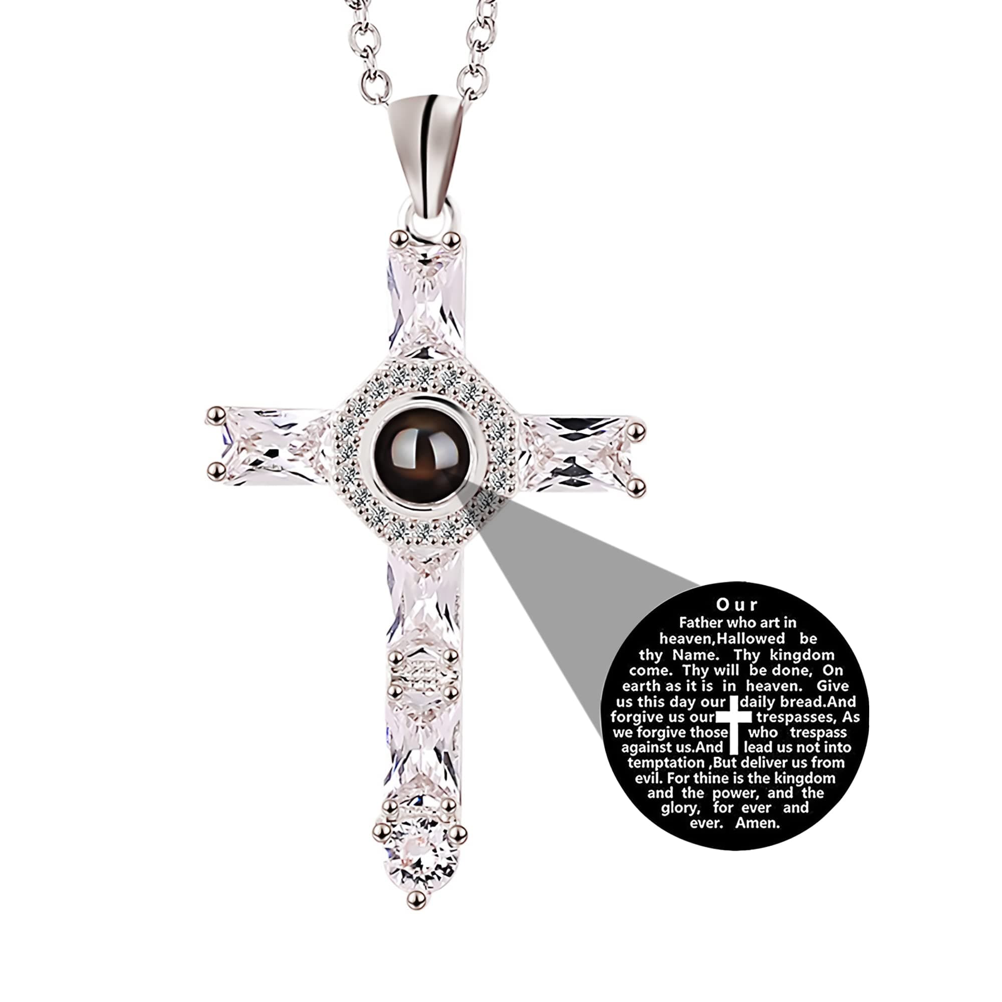 Personalized Stainless Steel Cross Pendant Necklace with Lord's Prayer Engraving Christian Jewelry