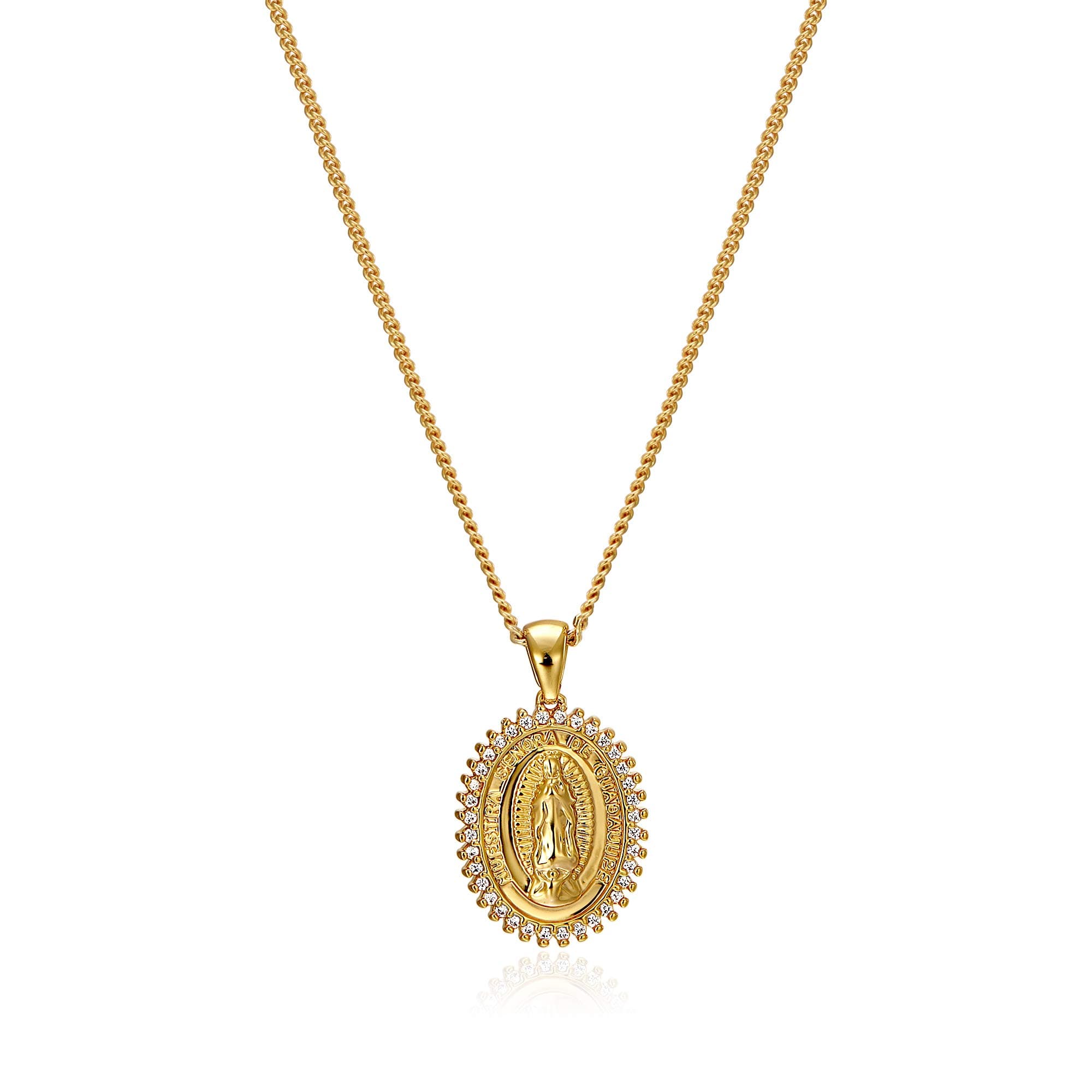 ACC PLANET Gold Plated Virgin Mary Rhinestone Necklace Pendant Ideal for Mother's Day