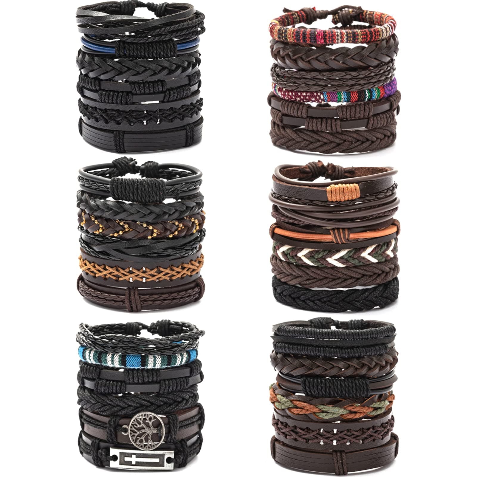 JEWPARK Woven Ethnic Braided Leather Bracelets Set for Men & Women