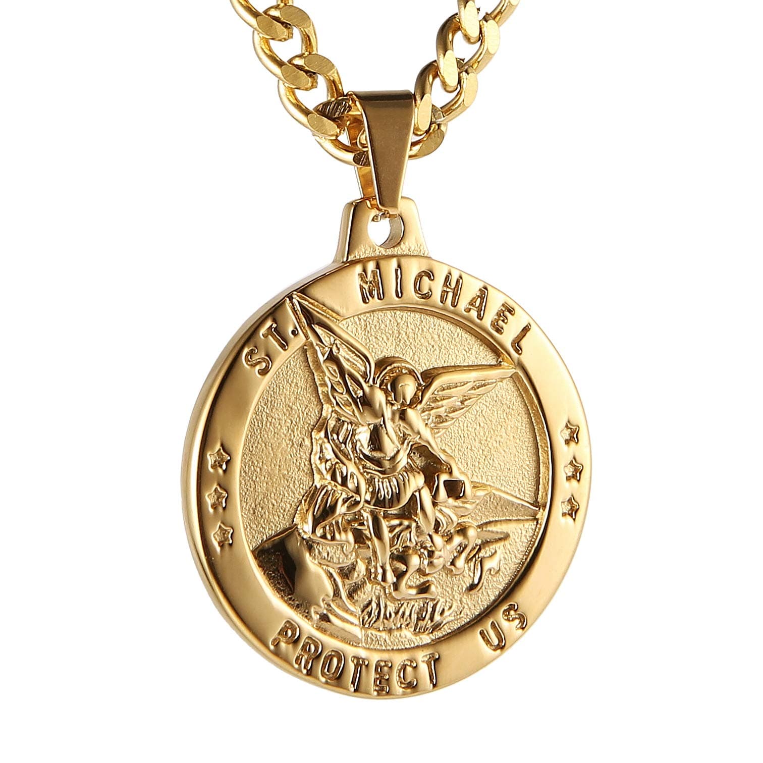 Stainless Steel Archangel St Michael Medal Pendant Necklace