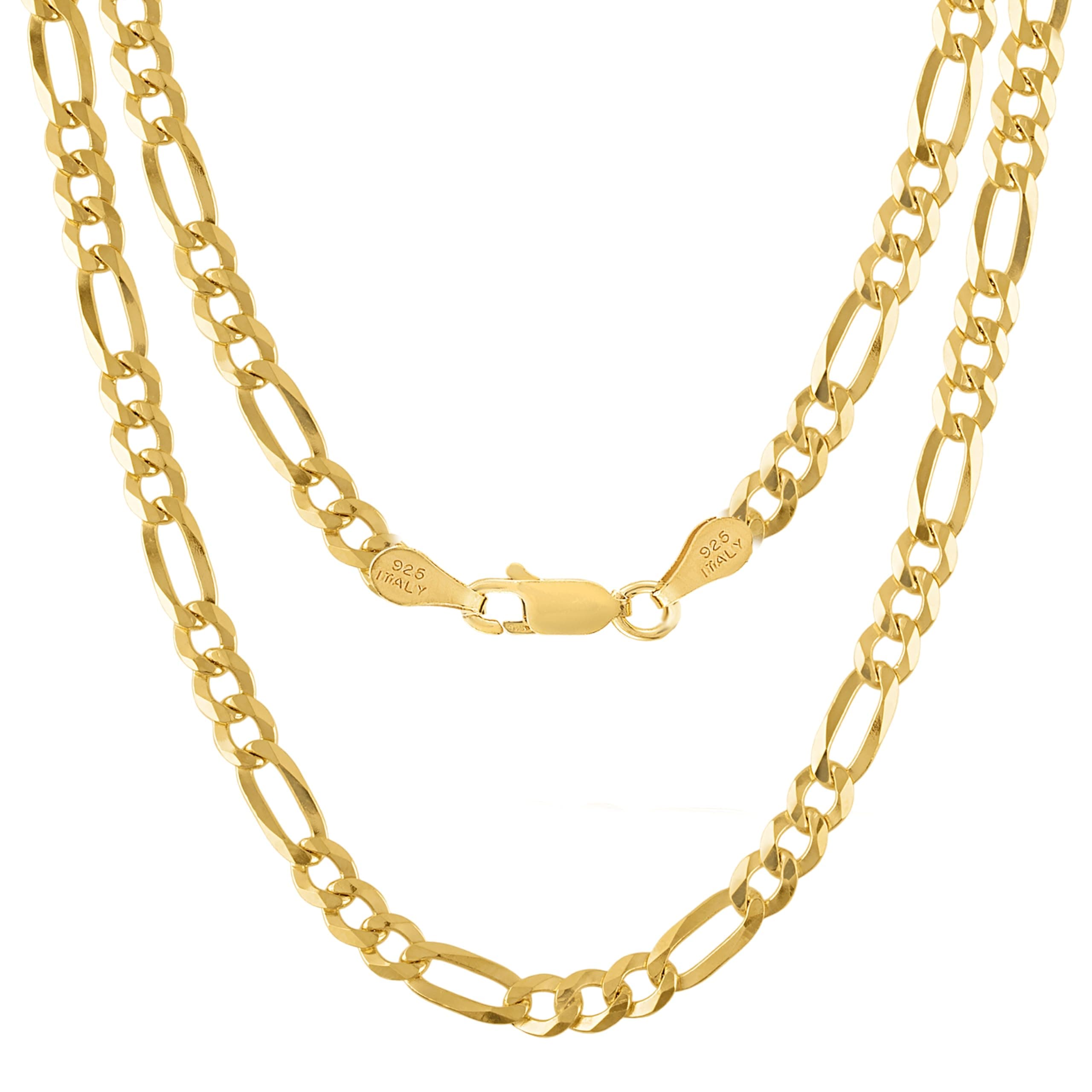 KISPER Italian Made 18k Gold Figaro Chain Necklace for Men