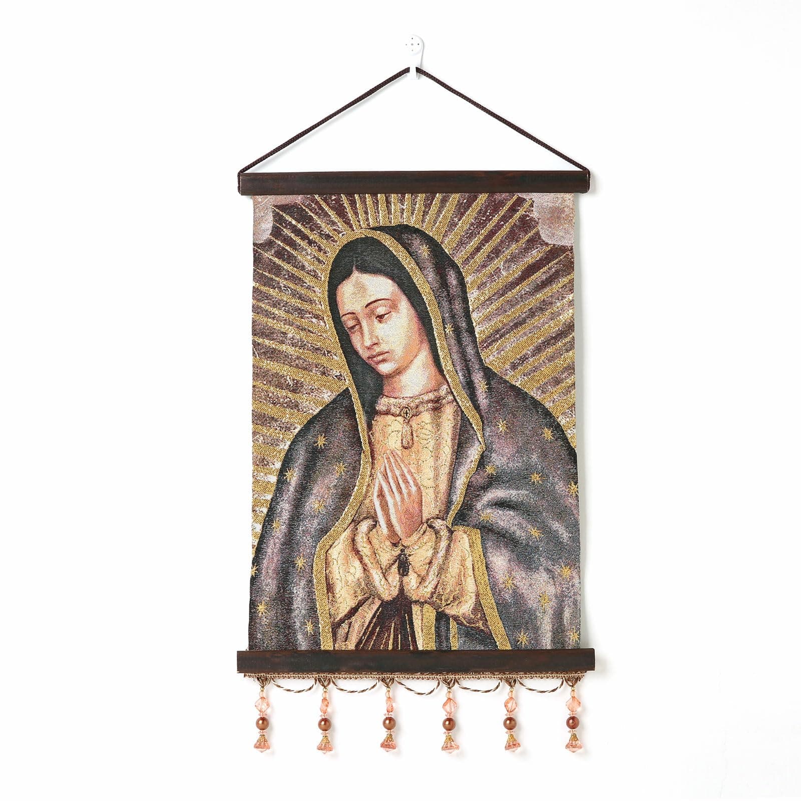 HZMAN Virgin Mary Retro Wall Art - Handmade Picture of Our Lady Guadalupe for Living Room or Bedroom, Framed 17x12 Inch