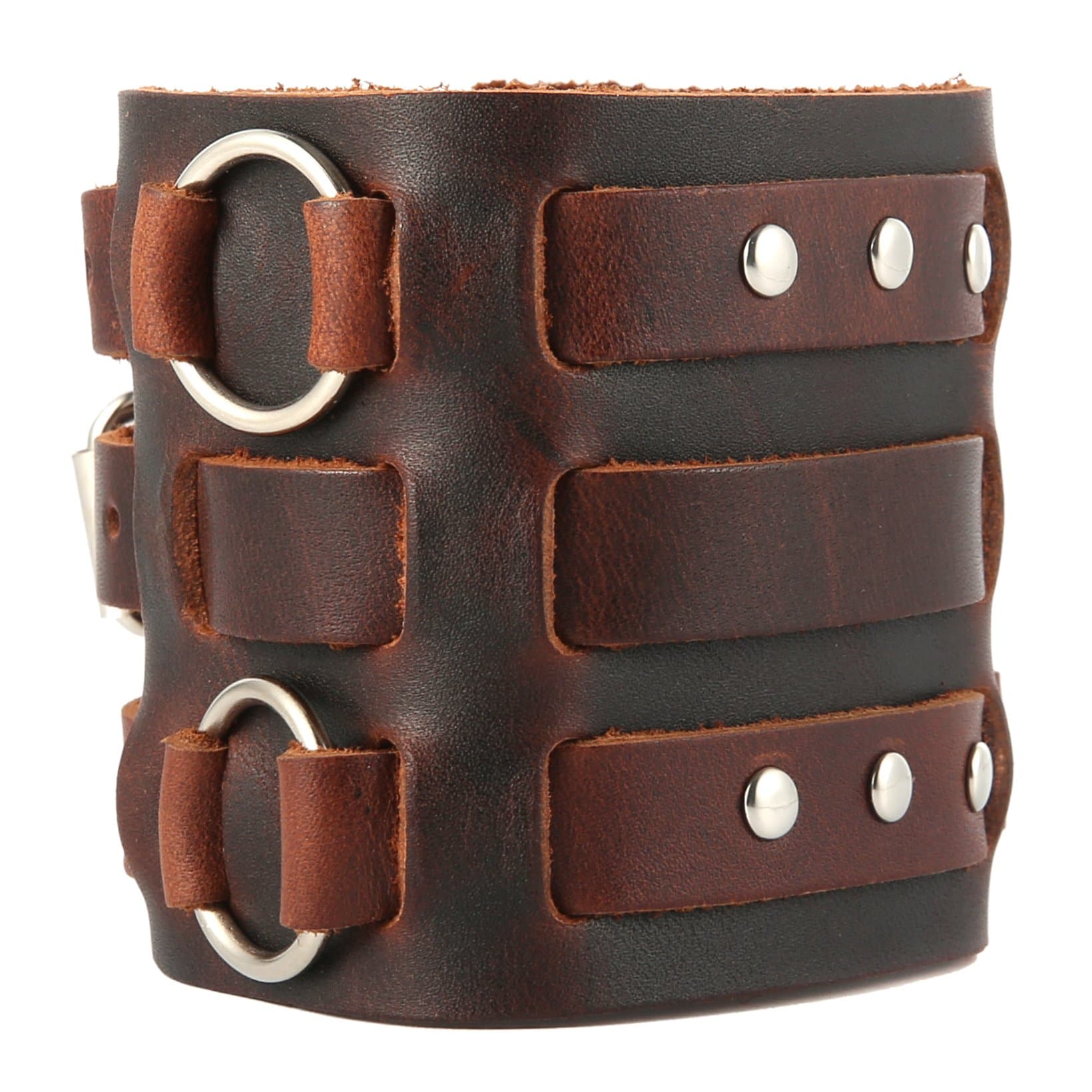 Men's Leather Bracelet Silver Tone Adjustable