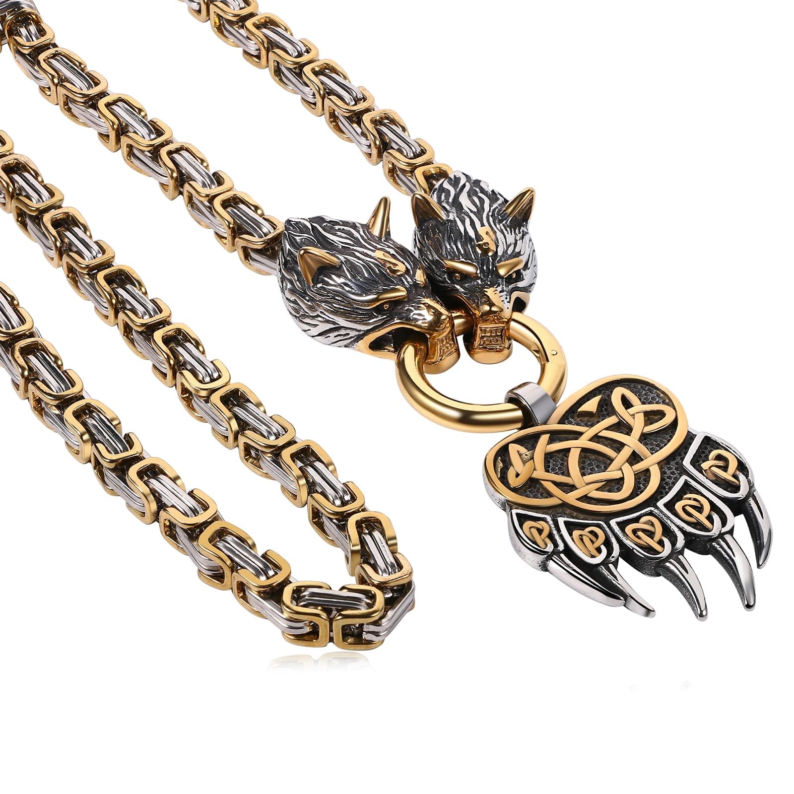OIDEA Viking Wolf Head Necklace: Stainless Steel Nordic Amulet Gift for Men