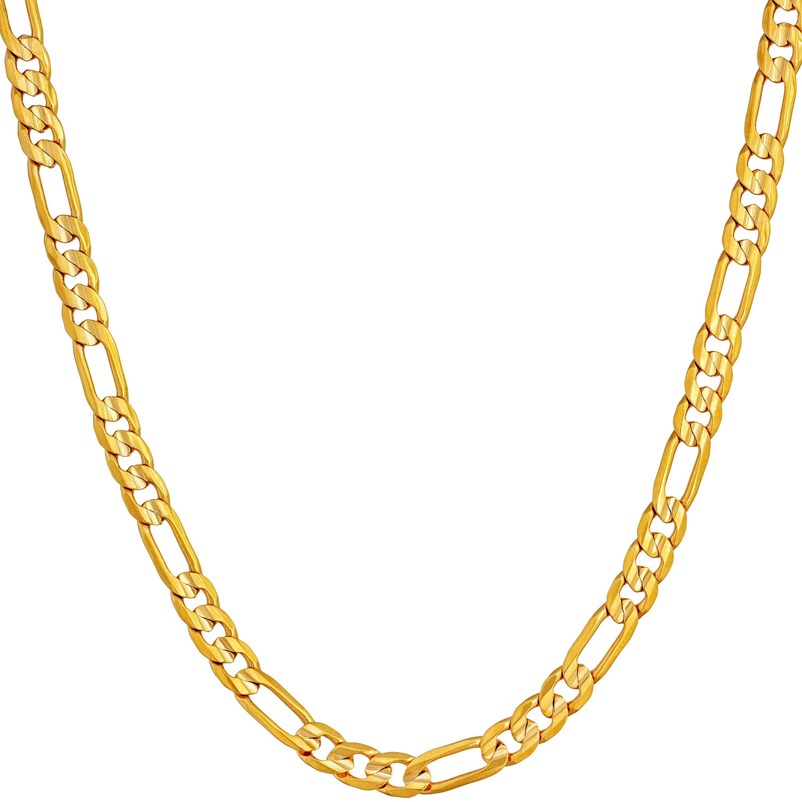 4mm Figaro Chain Necklace 24k Gold Plated for Men, Women, & Teens by LIFETIME JEWELRY