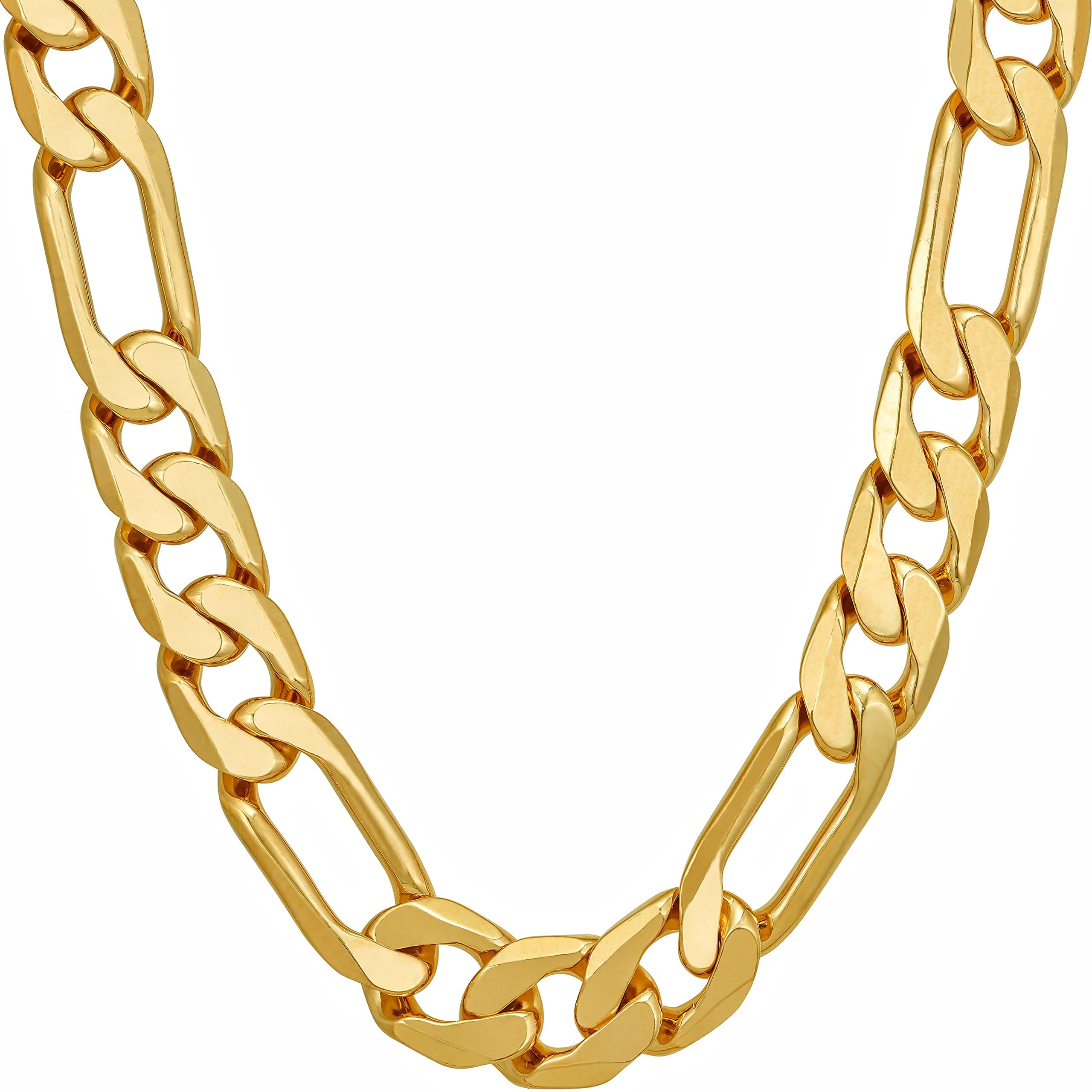 Beveled Figaro Chain Necklaces Real Gold Plated for Women and Men