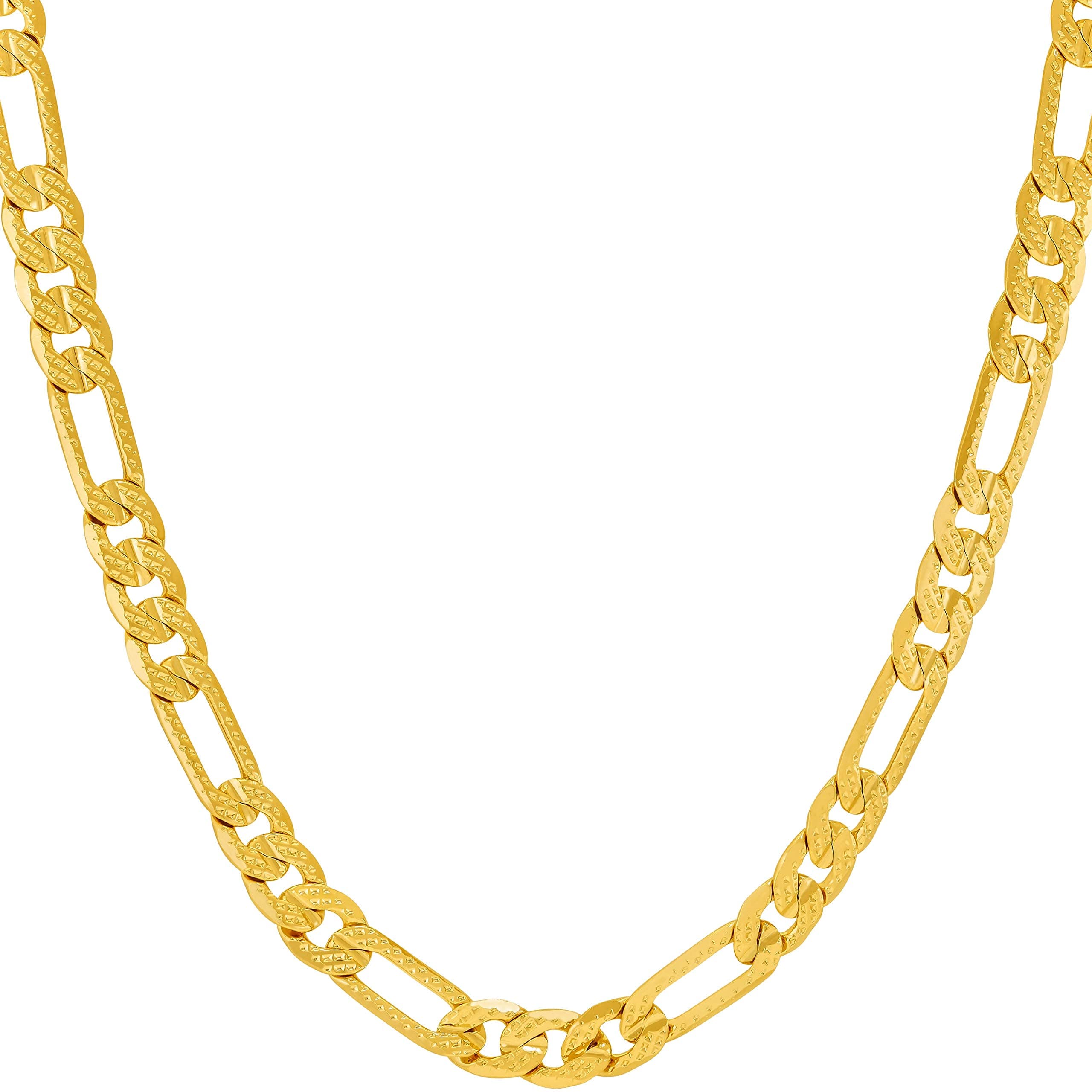 5mm Crushed Figaro Chain Necklace 24k Gold Plated for Men & Women