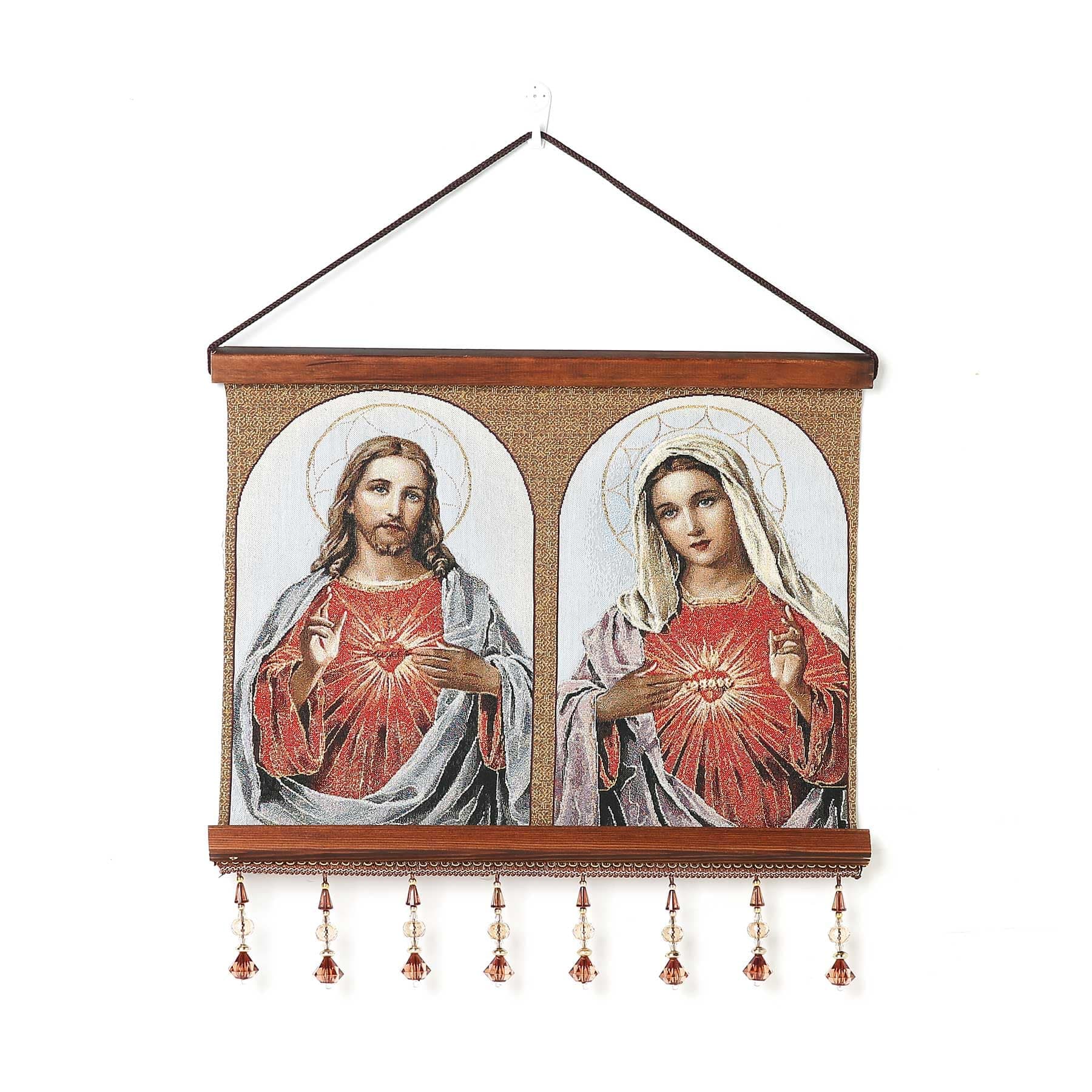 Vintage Handmade Jesus and Virgin Mary Wall Art for Living Room - 16x12.5 inch