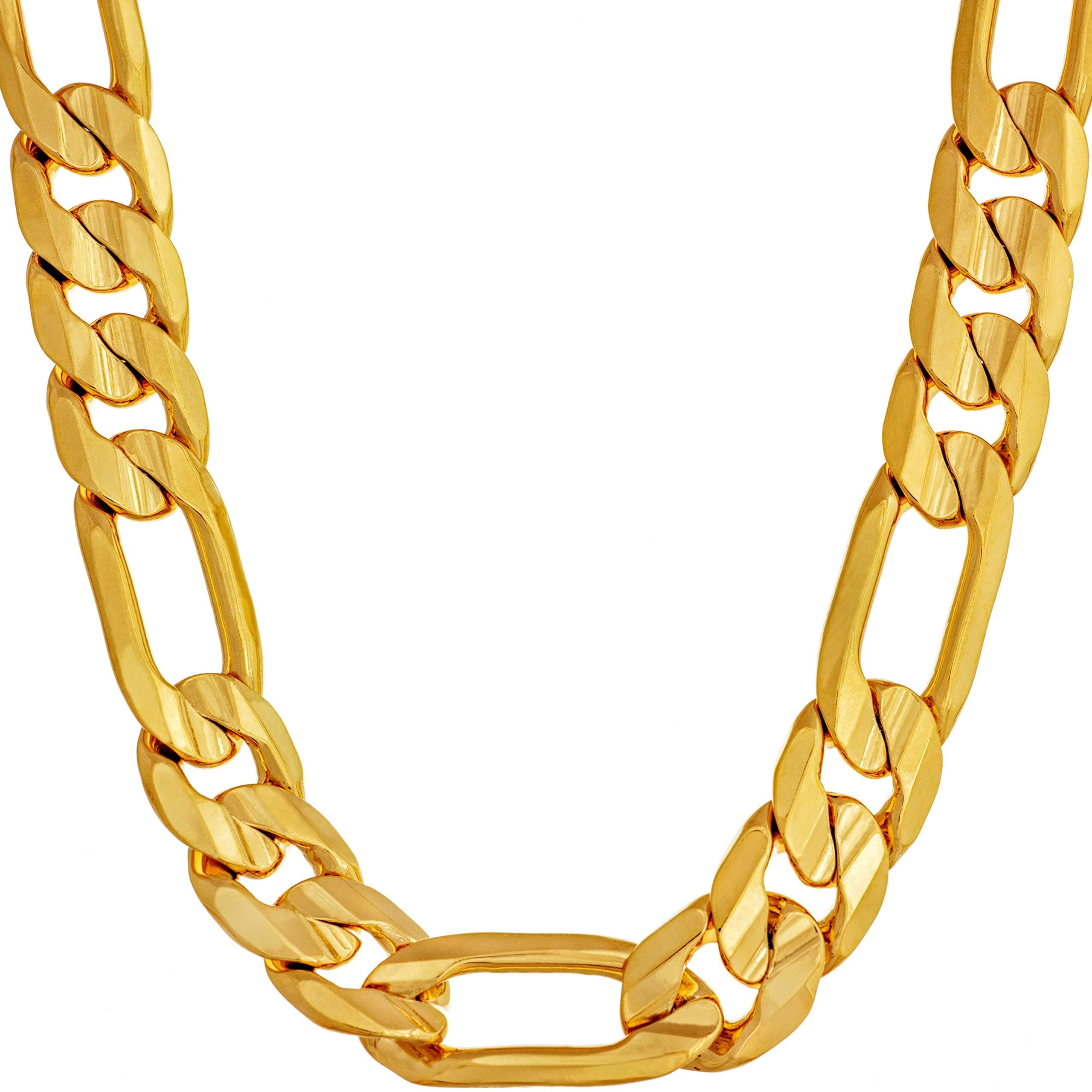 9mm Figaro Chain Necklace 24k Real Gold Plated - Men and Women
