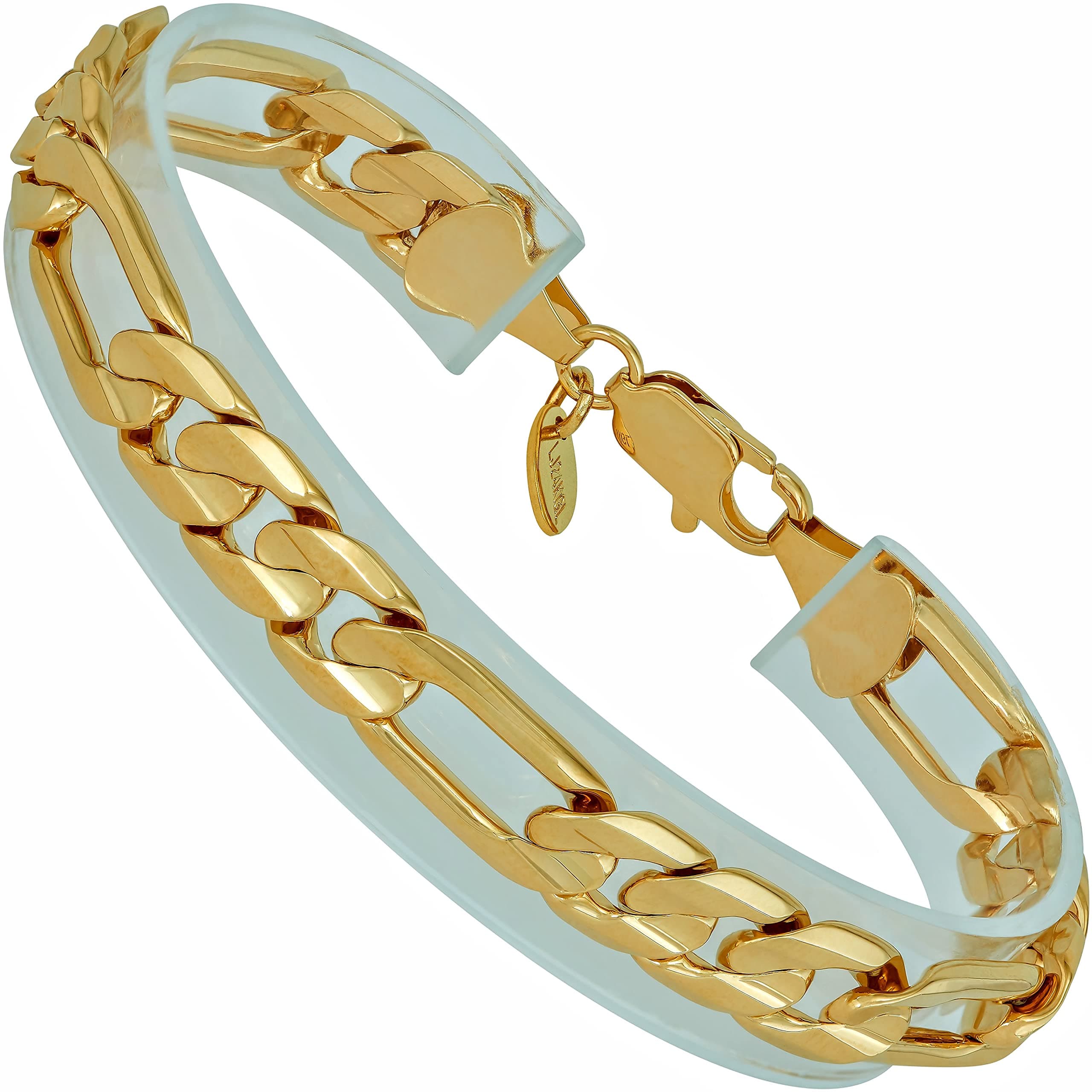 9mm Real 24K Gold Plated Figaro Chain Bracelet for Men & Women